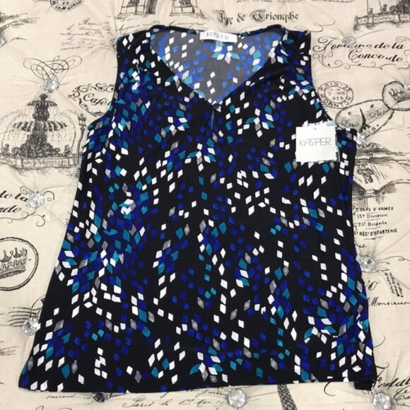 Kasper Printed V-Neck Sleeveless Blouse - Picture 2 of 5